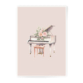 Piano Photographic Print, Floral Piano Art, Music Room Decor, Blush Pink Wall Art, Watercolor Piano Print, Elegant Home Decor - Tawshia